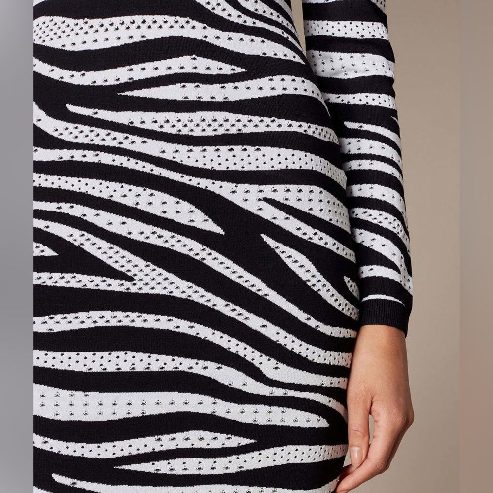 Karen Millen Zebra Print Knit Sweater Midi Dress Pointelle Bodycon Women’s XS - Picture 11 of 11